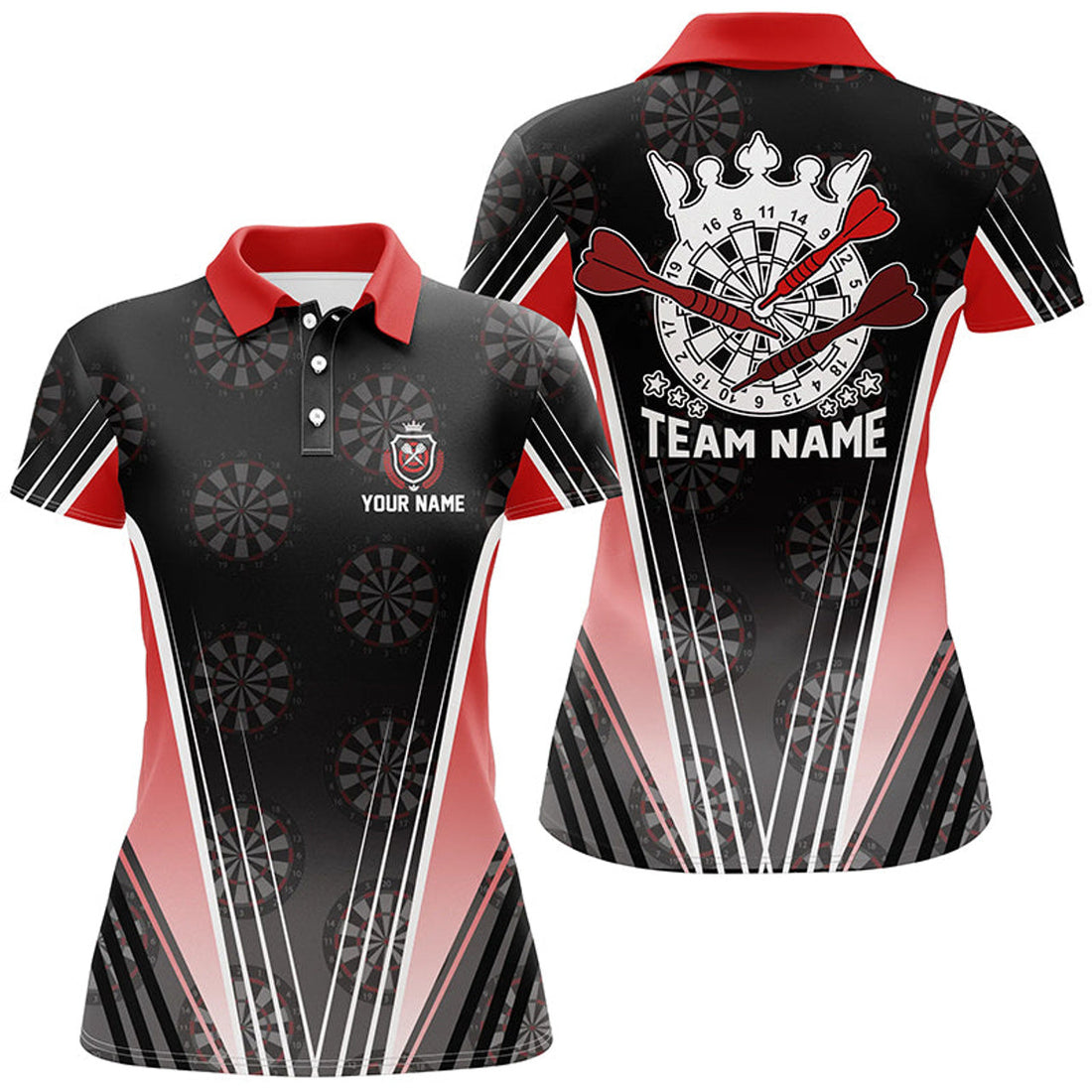 Custom Personalized Black Red Darts Polo Shirt Custom Dart Team Shirt For Women Darts Jersey