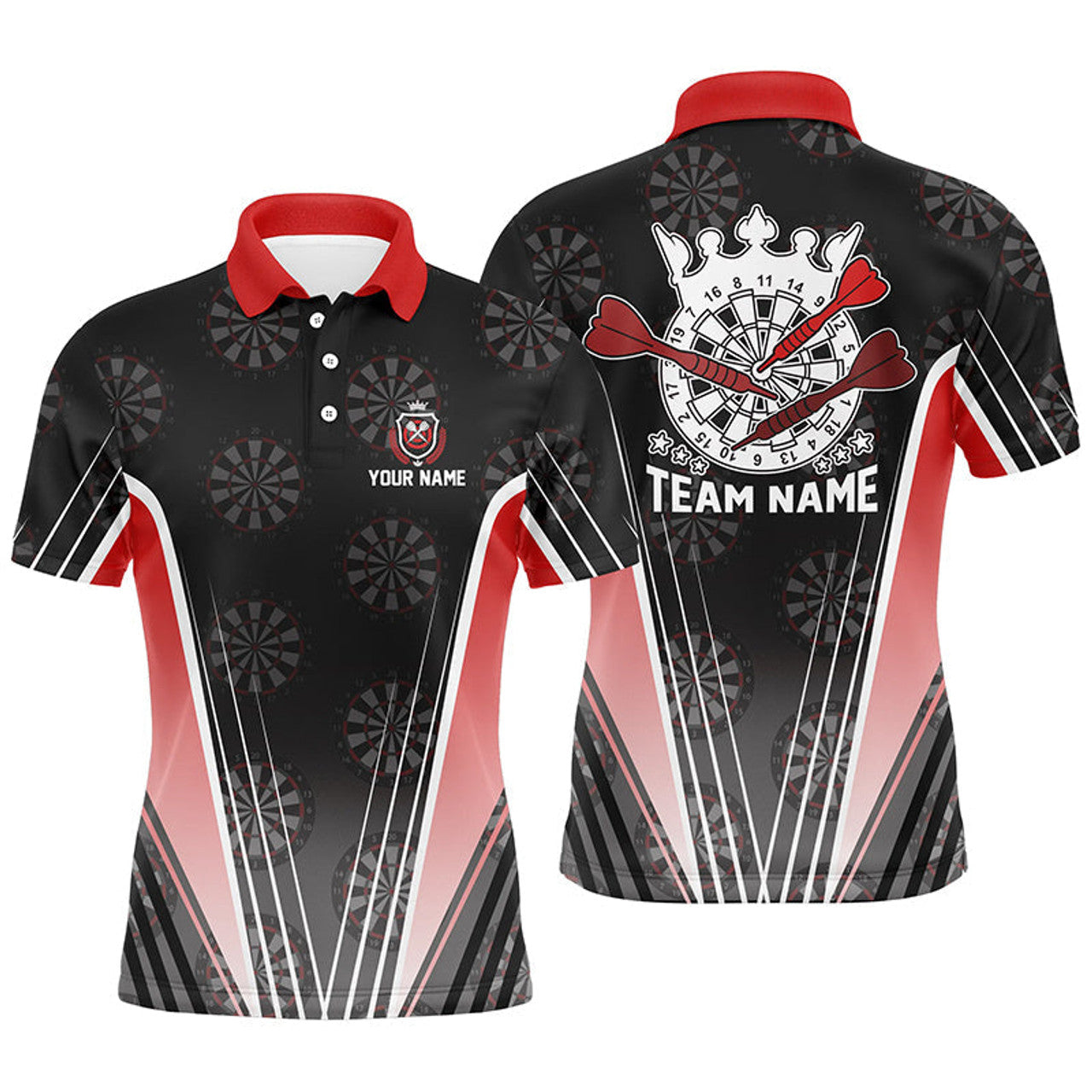 FUNSTUFFPRINT Personalized Black Red Men Darts Polo Shirt Custom Dart Team Shirt For Men Darts Polo Shirt Size S-5XL