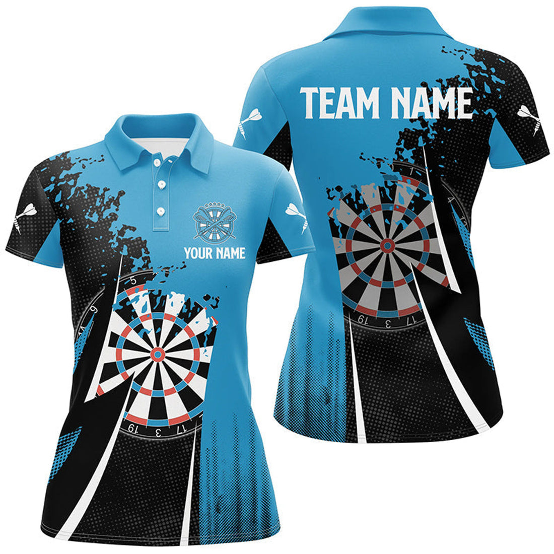 Custom Black Blue Women Darts Polo Shirt Custom Cool Darts Shirt For Women Darts Jersey