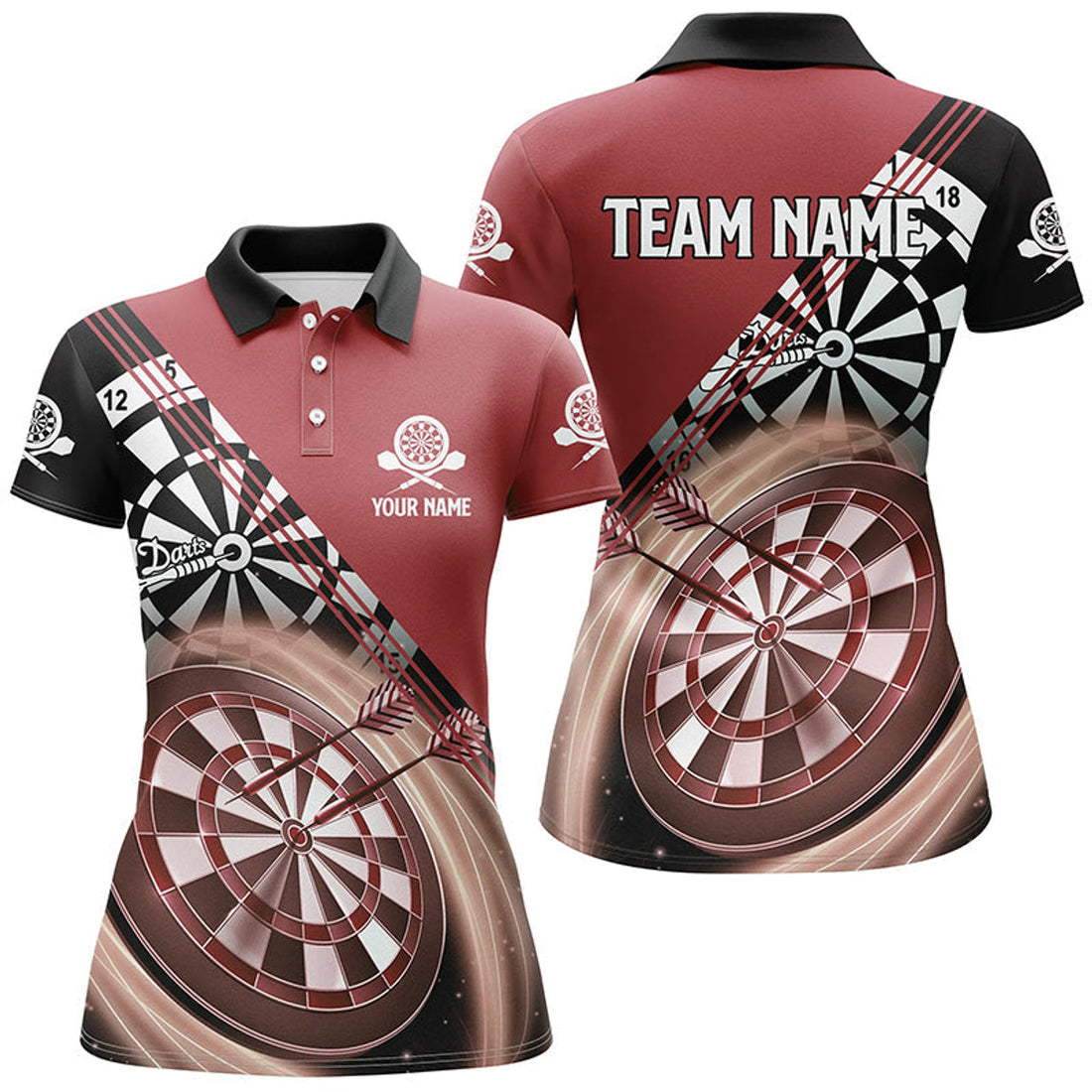 Custom Red Womens Darts Polo Shirt With Name Customized Cool Darts Shirts For Women Dart Jerseys