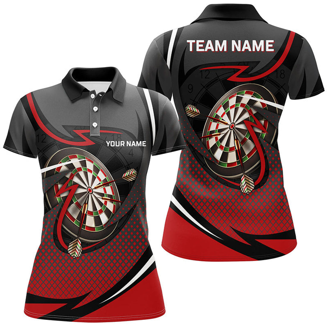 Custom Red And Grey Sports Style Womens Darts Polo Shirt Custom Darts Shirt For Women Dart Jersey