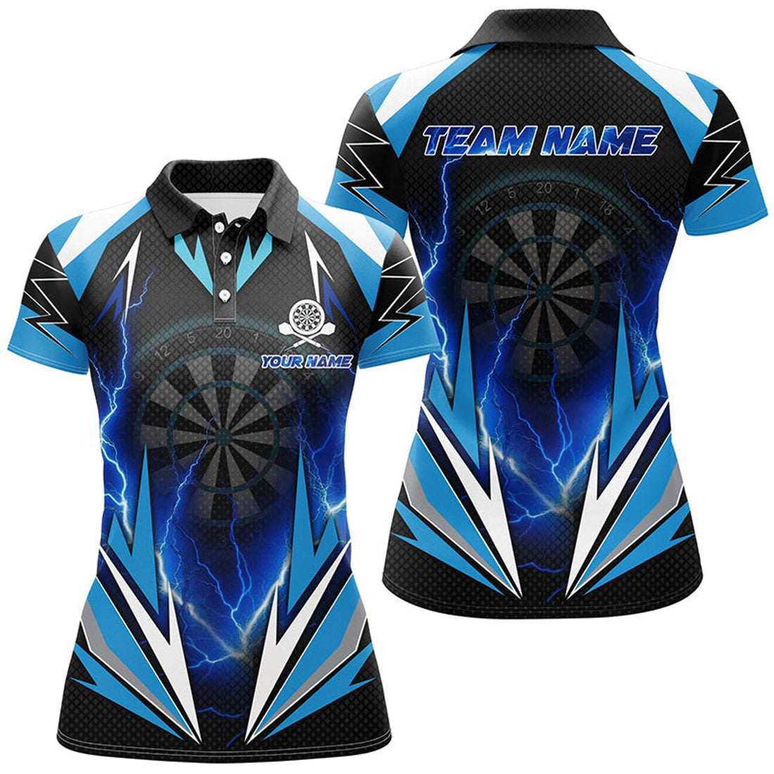 Custom Blue Thunder Lightning Womens Darts Polo Shirt Custom Dart Shirts For Women Dart Jerseys