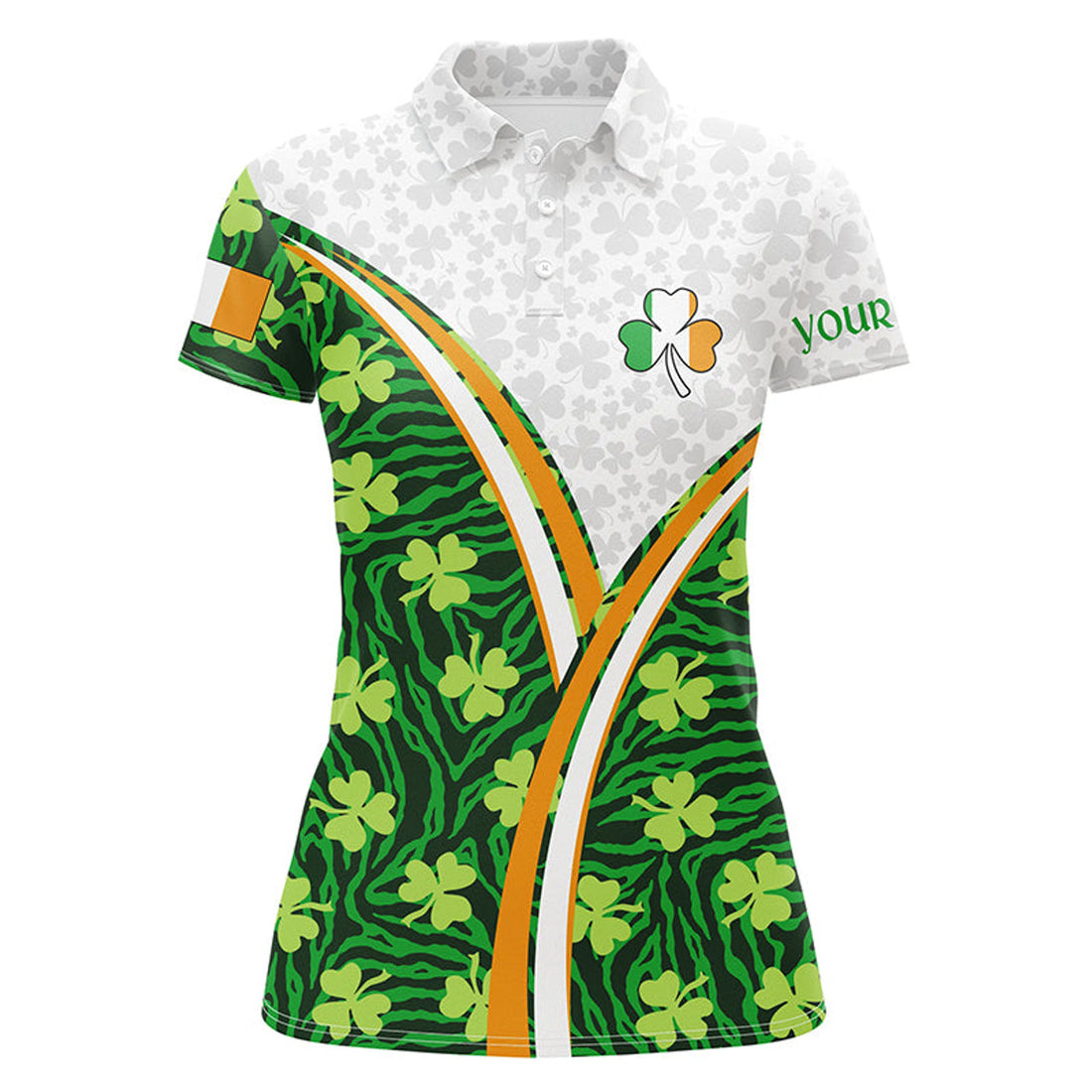 Custom Ireland Flag Patrick Day Green Clovers Golf Polo Shirts Custom Golf Tops For Women Golf Gifts