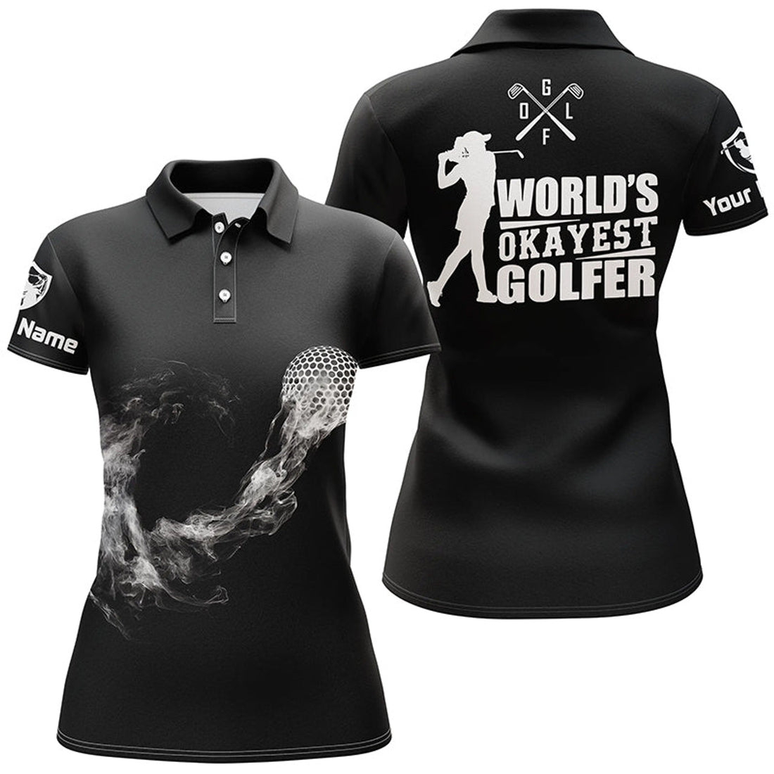 Custom Black And White Womens Golf Polo Shirts, Custom Name Golf Shirts For Ladies, Cool Golf Gifts