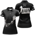 Custom Black And White Womens Golf Polo Shirts, Custom Name Golf Shirts For Ladies, Cool Golf Gifts