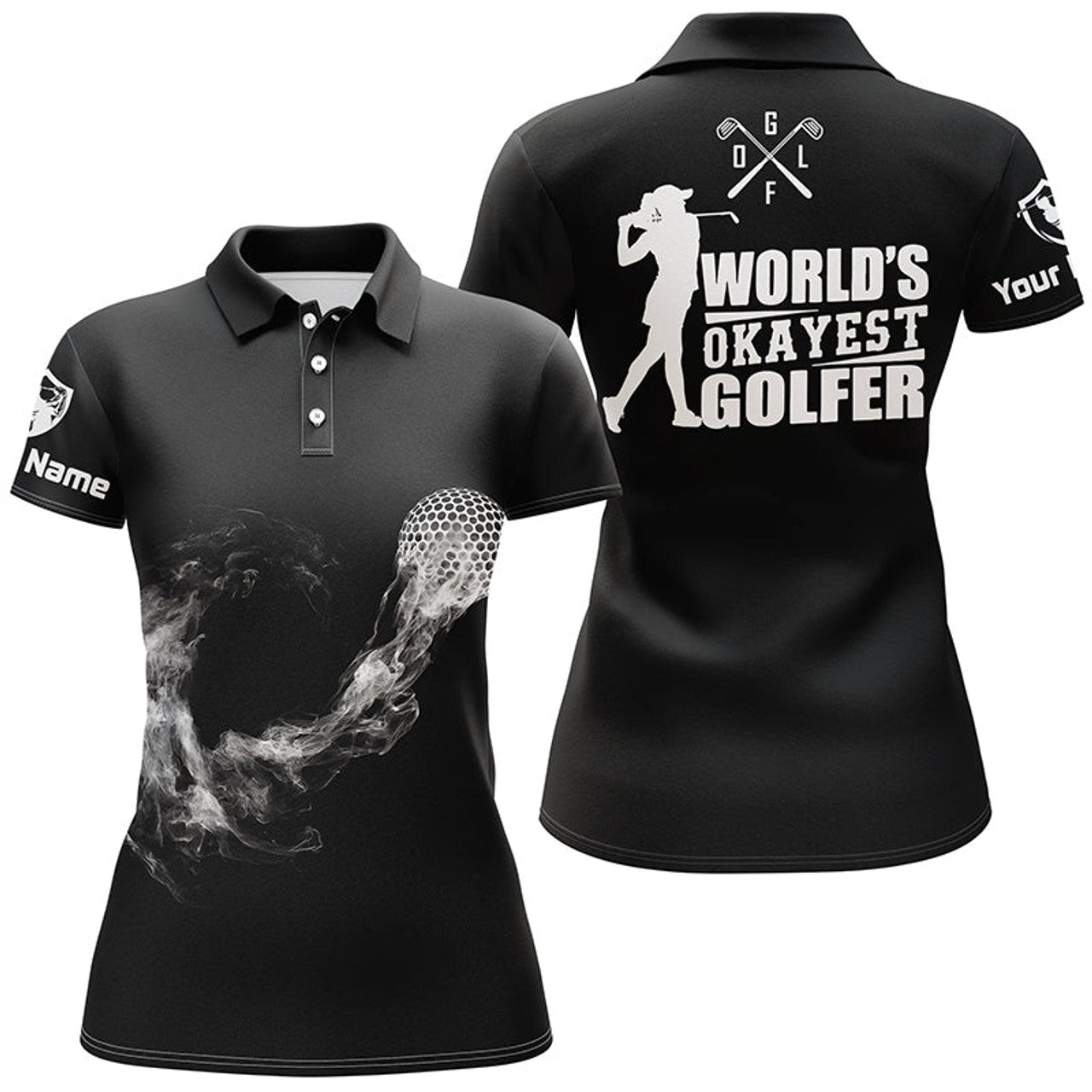 Custom Black And White Womens Golf Polo Shirts, Custom Name Golf Shirts For Ladies, Cool Golf Gifts