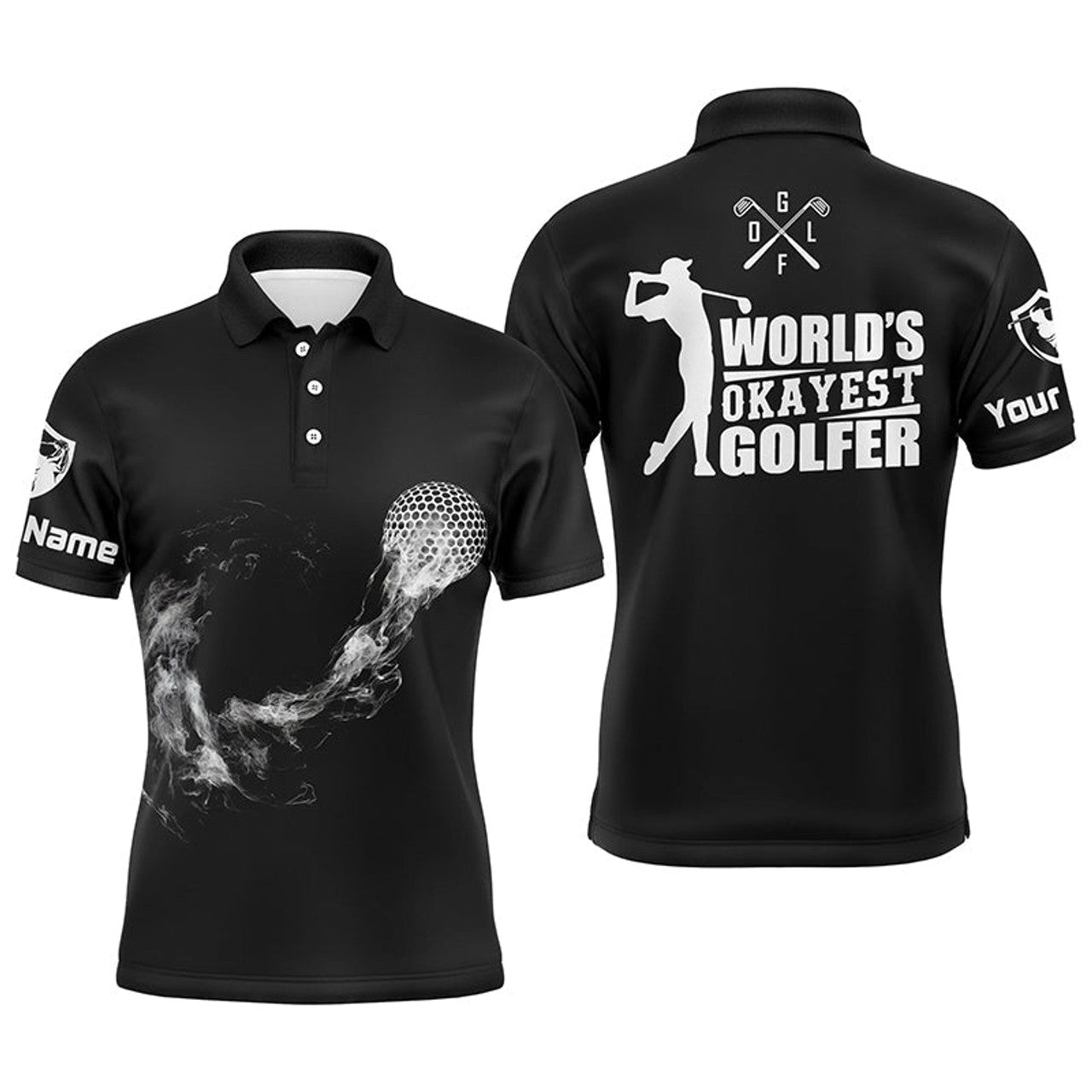 FUNSTUFFPRINT Black And White Mens Golf Polo Shirts, Personalized Golf Shirts For Men, Cool Golf Gifts Polo Shirt Size S-5XL