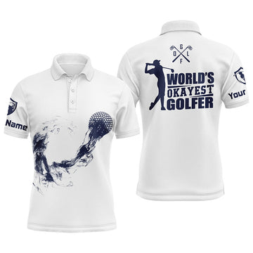 FUNSTUFFPRINT Navy And White Mens Golf Polo Shirts, Personalized Golf Shirts For Men Polo Shirt Size S-5XL
