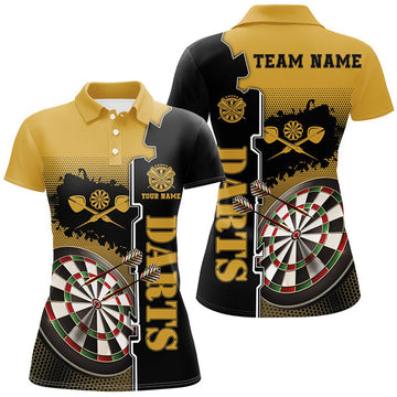 Custom Personalized Yellow Black Darts Polo Shirt Custom Darts Shirt For Women Darts Team Jersey