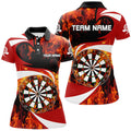 Custom Fire Flame Dartboard Womens Red Dart Polo Shirts Custom Darts Shirt For Women Dart Jerseys