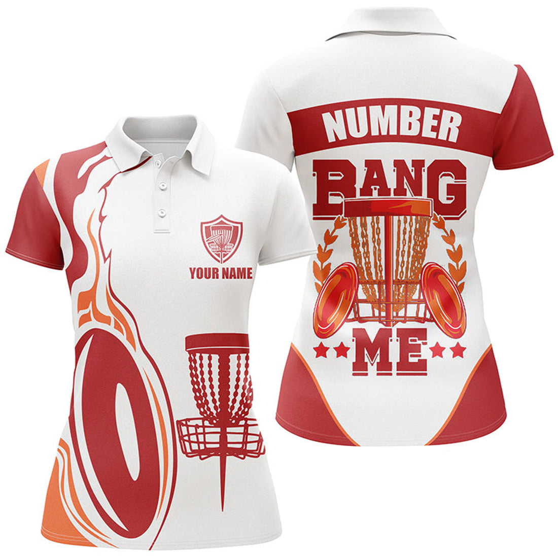 Custom Bang Me Womens Disc Golf Shirts, Red White Customized Polo Shirt For Womens, Disc Golf Disc