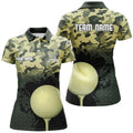 Custom Green Camo Womens Golf Polo Shirts Customized Camouflage Golf Shirts For Women, Golfer Gifts