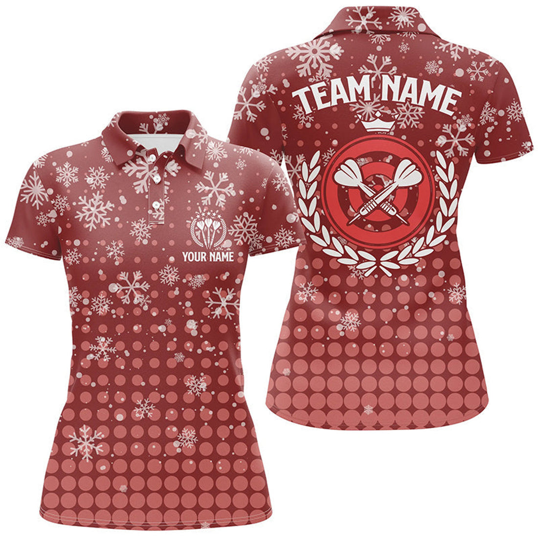 Custom Personalized Darts Christmas Snowflakes Red Polo Shirt Custom Darts Jersey For Women