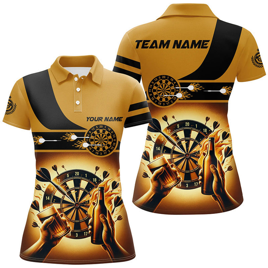 Custom Yellow Beer Women Darts Polo Shirt Custom Darts Shirt For Women Drinking Beer Dart Jerseys