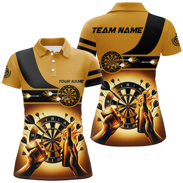 Custom Yellow Beer Women Darts Polo Shirt Custom Darts Shirt For Women Drinking Beer Dart Jerseys