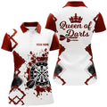 Custom Queen Of Darts Red White Womens Darts Polo Shirt Customized Cool Darts Jersey For Women