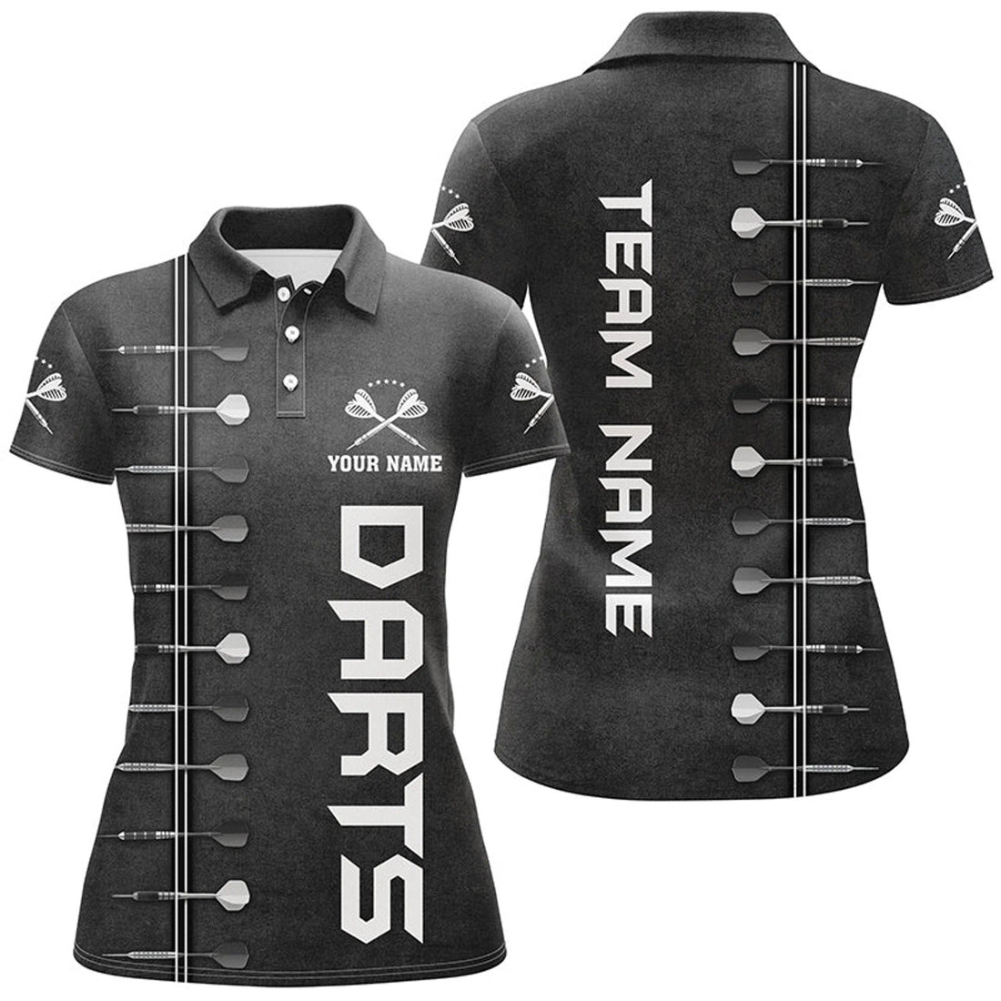 Custom Personalized Womens Darts Polo Shirt 3D Printed Black White Custom Dart Jerseys For Women
