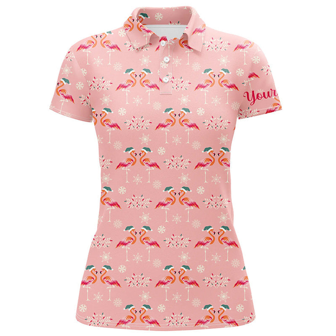 Custom Pink Christmas Flamingos Womens Golf Polo Shirt Custom Funny Golf Shirts For Women Golf Gifts