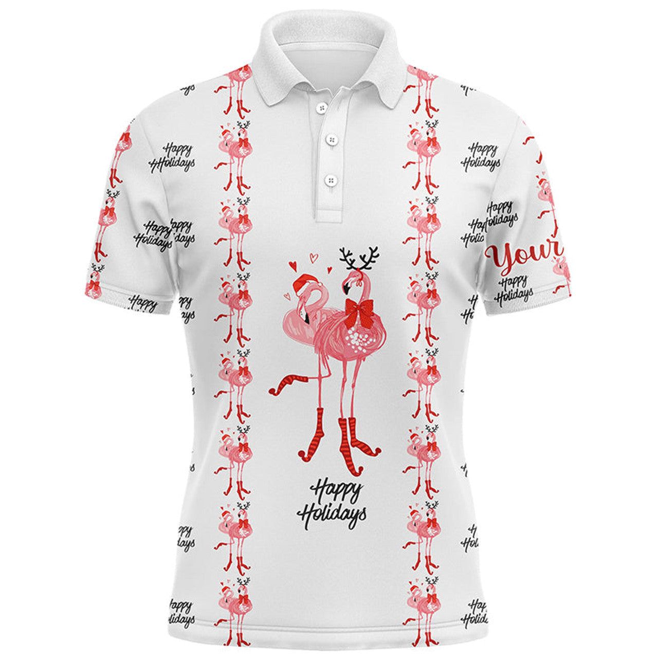 FUNSTUFFPRINT Tropical Santa Watercolor Flamingos Mens Golf Polo Shirt Christmas Golf Polo Shirt Size S-5XL