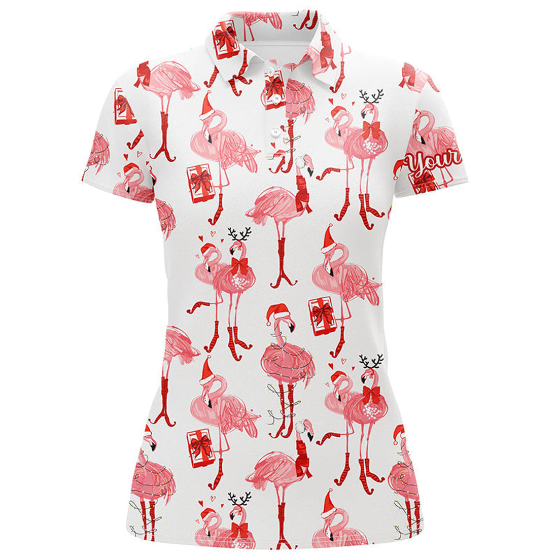 Custom Tropical Winter Watercolor Flamingos Womens Golf Polo Shirt Christmas Golf Shirts For Women