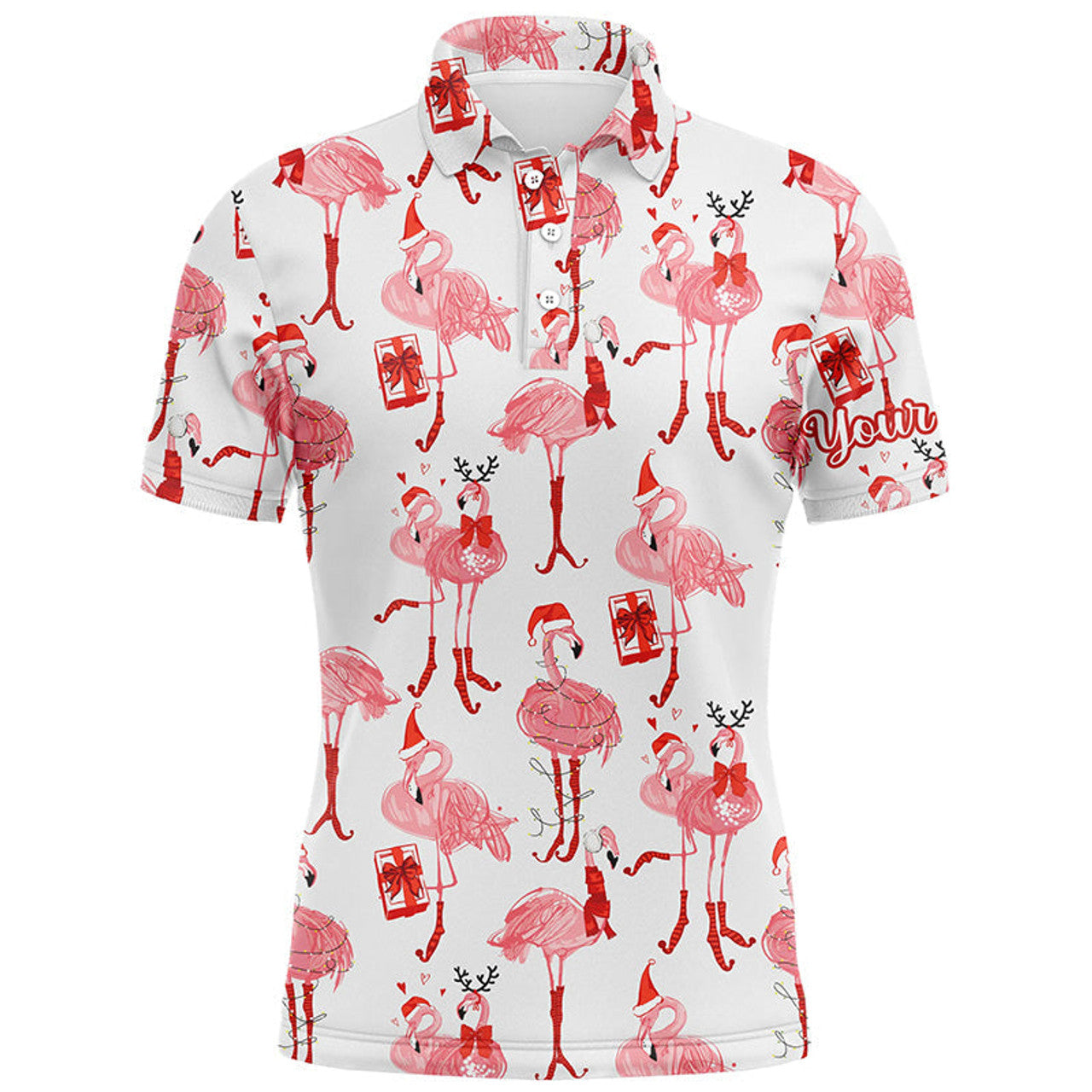 FUNSTUFFPRINT Tropical Winter Watercolor Flamingos Mens Golf Polo Shirt Christmas Golf Polo Shirt Size S-5XL
