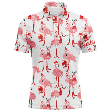 FUNSTUFFPRINT Tropical Winter Watercolor Flamingos Mens Golf Polo Shirt Christmas Golf Polo Shirt Size S-5XL