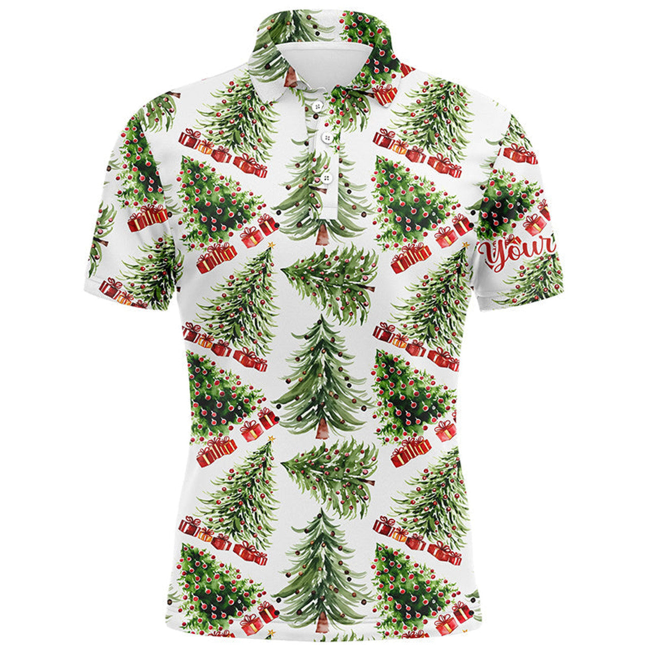 FUNSTUFFPRINT Watercolor Christmas Trees And Gifts Mens Golf Polo Shirt Winter Golf Polo Shirt Size S-5XL