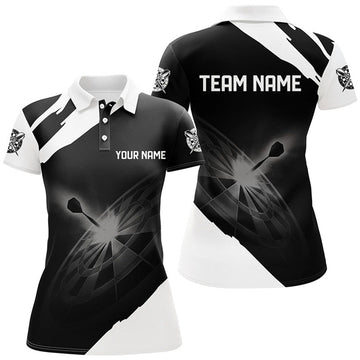 Custom Black White Personalized Womens Darts Polo Shirt Custom Dart Shirts For Women Dart Jerseys