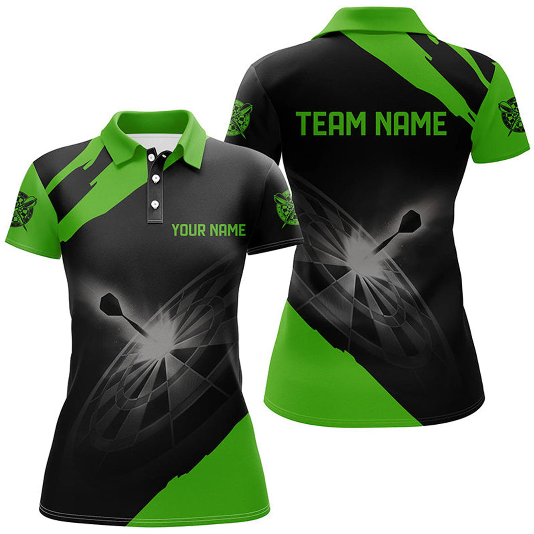 Custom Black Green Personalized Womens Darts Polo Shirt Custom Dart Shirts For Women Dart Jerseys