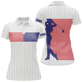 Custom American Flag White Golf Pattern Polo Shirt Custom Patriotic Golf Shirts For Women Golf Gift