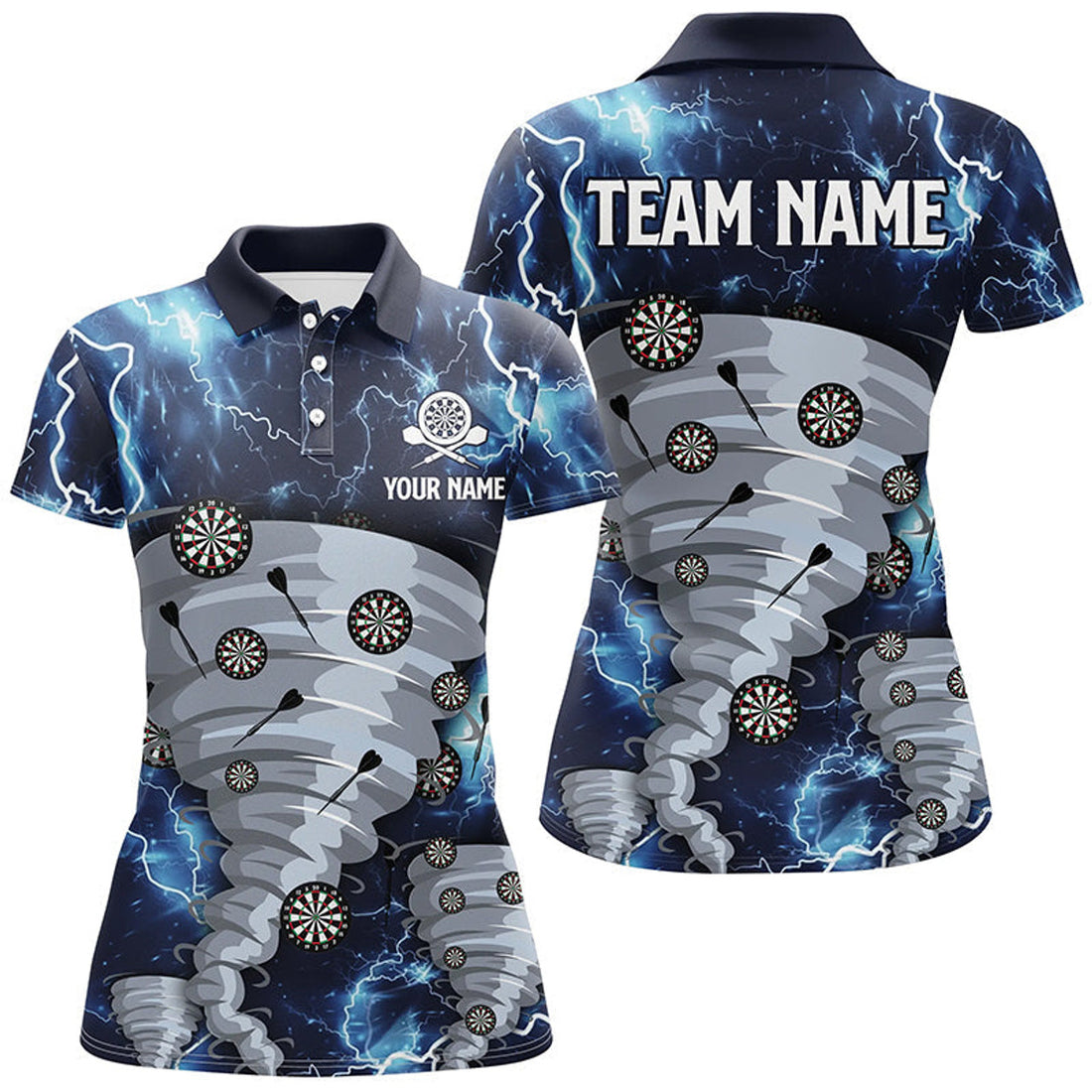Custom Blue Thunder Lightning Darts Polo Shirt Custom Storm Dart Shirts For Women Dart Jersey