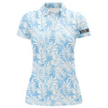 Custom Watercolor Blue Leaves Tropical Pattern Womens Golf Polos Personalized Golf Tops For Women