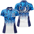 Custom Womens Blue Geometric Golf Polos Custom Triangle Pattern Golf Shirts For Women Cool Golf Gift