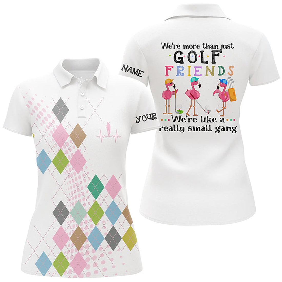 Custom Multicolor Argyle Pattern Womens Golf Polo Shirt Flamingo Funny Golf Tops For Women Golf Gift