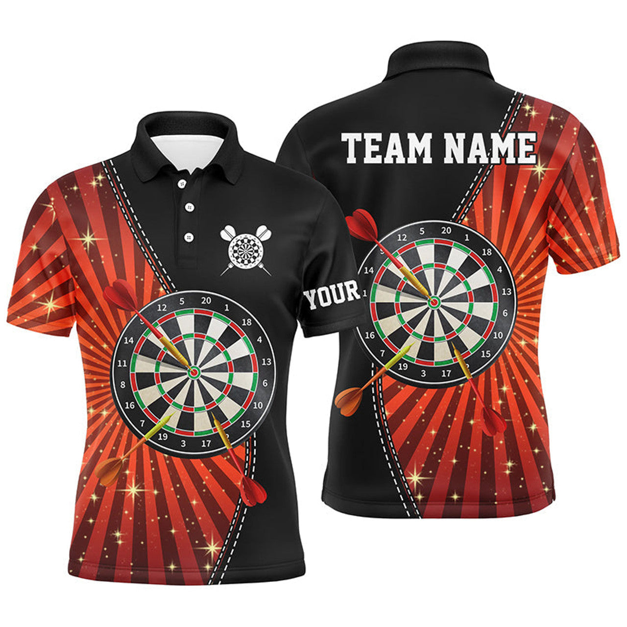 Custom Black Orange Halo Mens Darts Polo Shirt Custom Cool Darts Shirt For Men Dart Jerseys