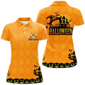 Custom Halloween Landscape Pumpkin Orange Argyle Golf Polo Shirts Custom Funny Golf Gifts For Women