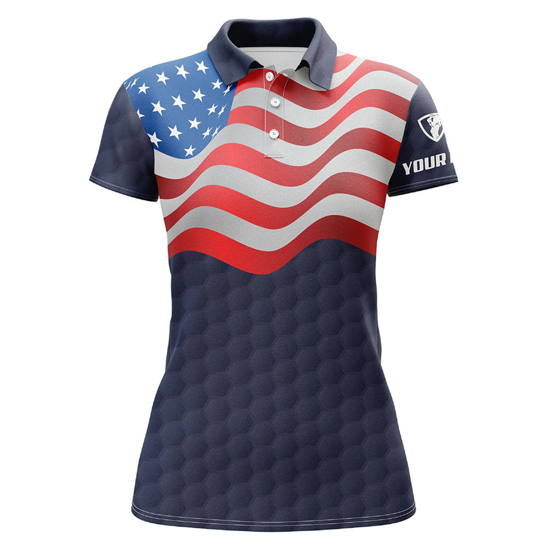 Custom Navy American Flag Womens Golf Polo Shirts Custom Patriotic Golf Shirts For Women Golf Gifts