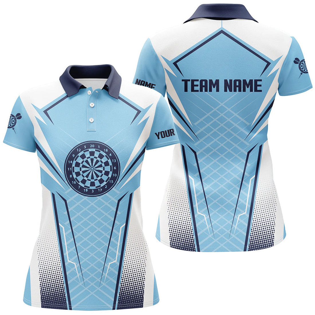 Custom Blue White Womens Darts Polo Shirt Customized Darts Shirt For Women Dart Team Jerseys