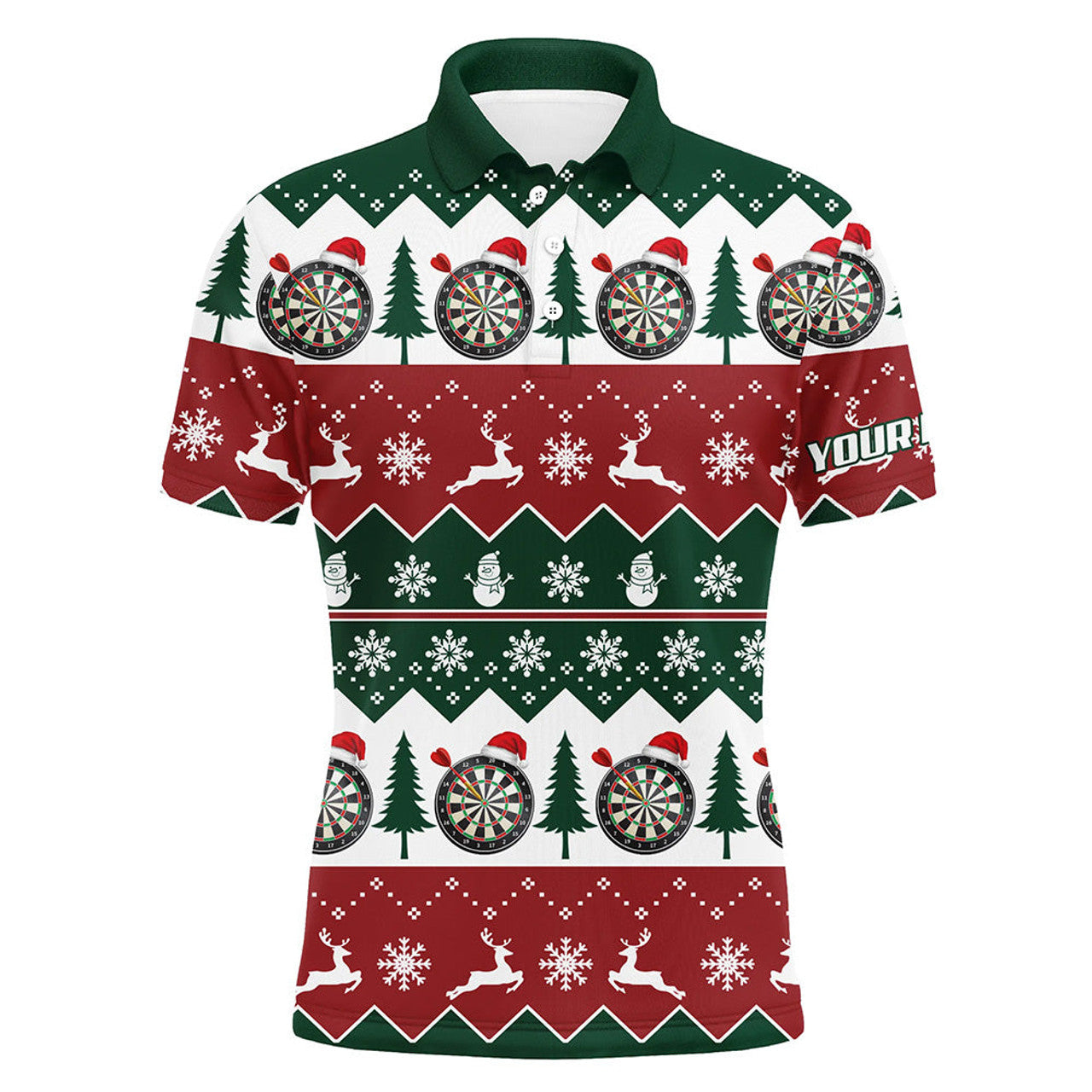FUNSTUFFPRINT Christmas Tree Snowflakes Men Darts Polo Shirt Custom Christmas Darts Shirt For Men Polo Shirt Size S-5XL