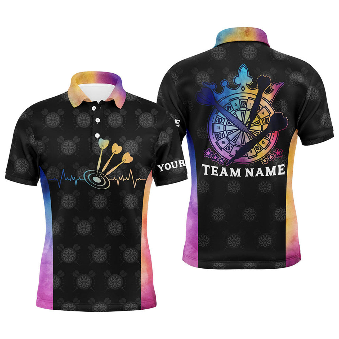 FUNSTUFFPRINT Darts Heartbeat Tie Dye Mens Polo Shirts Personalized Darts Shirt For Men Polo Shirt Size S-5XL