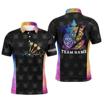 FUNSTUFFPRINT Darts Heartbeat Tie Dye Mens Polo Shirts Personalized Darts Shirt For Men Polo Shirt Size S-5XL