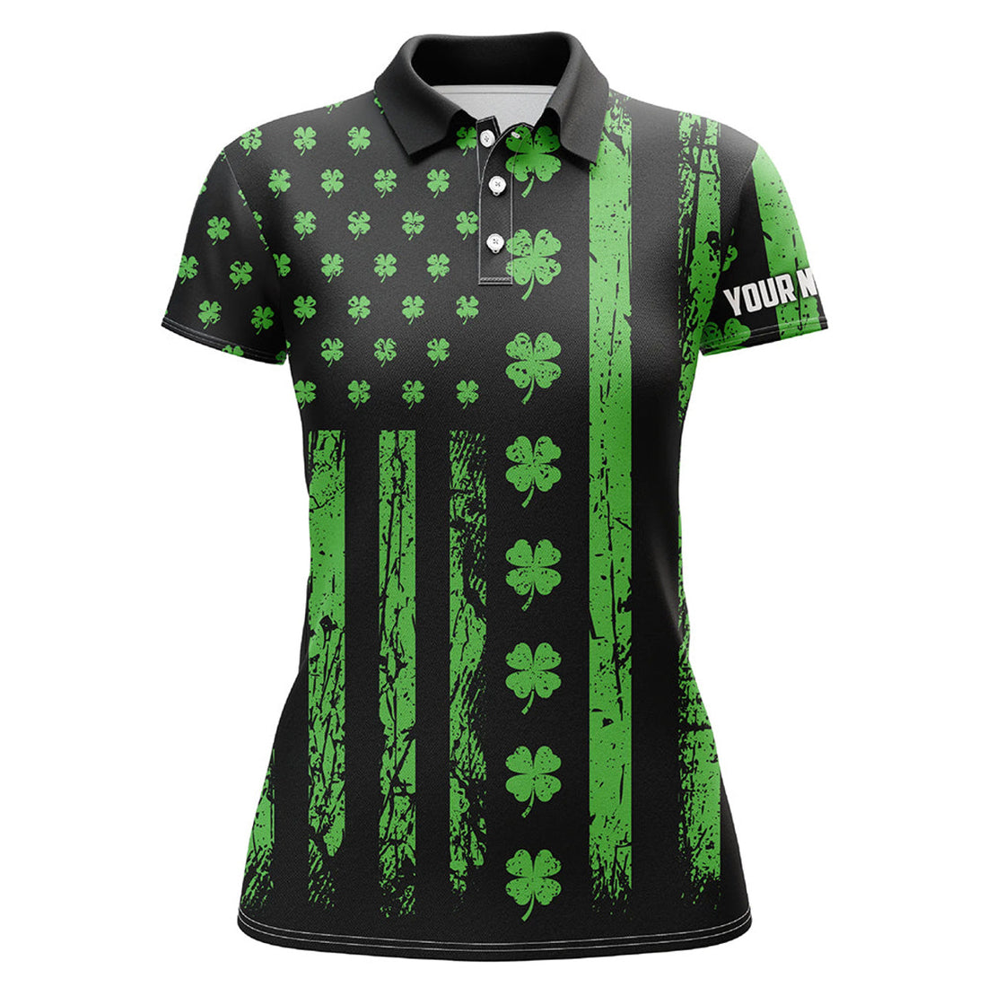 Custom St. Patrick's Day American Flag Womens Golf Polo Shirt Green Clover Patriotic Women Golf Tops