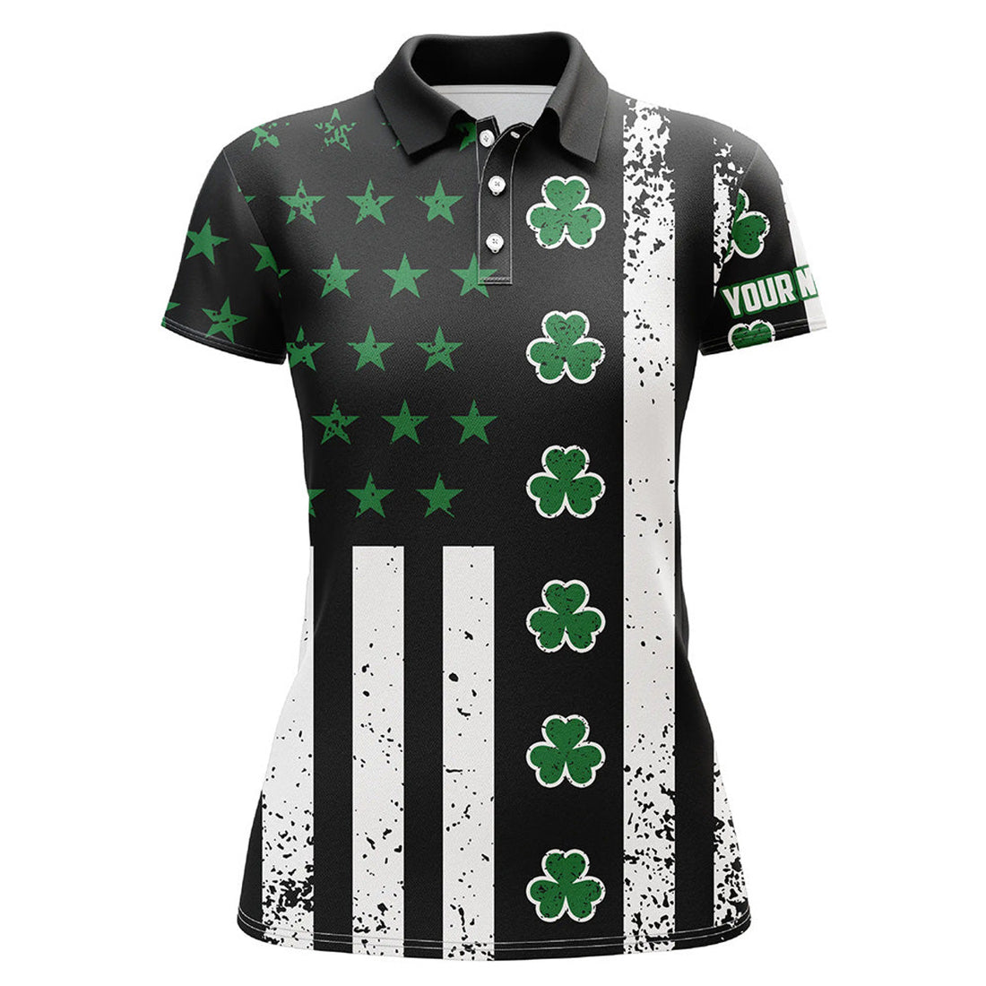 Custom St. Patrick's Day American Flag Womens Golf Polo Shirt Green Clover Patriotic Women Golf Tops