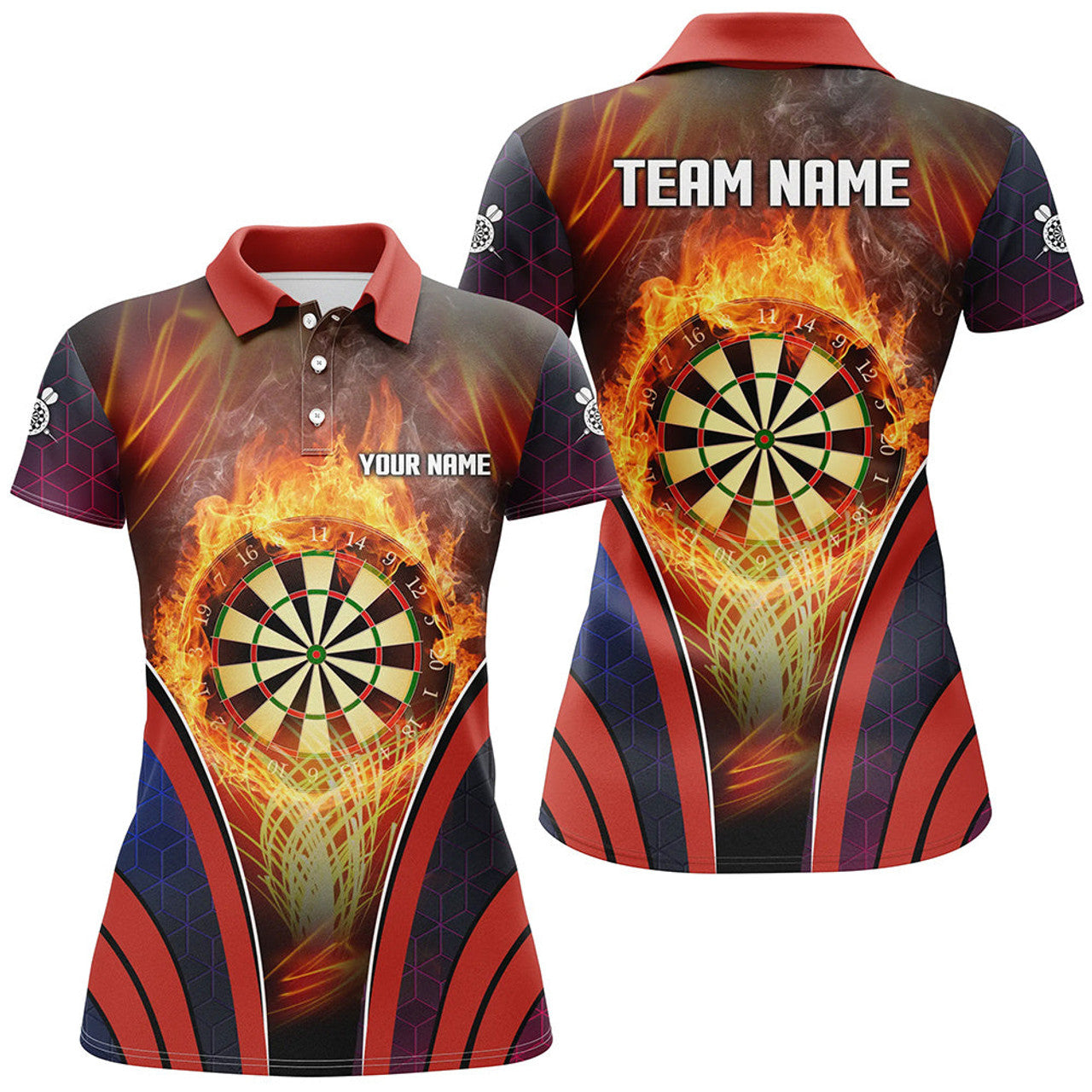 Custom Orange Fire Flame Sports Womens Darts Polo Shirt Custom Darts Shirt For Men Dart Jerseys