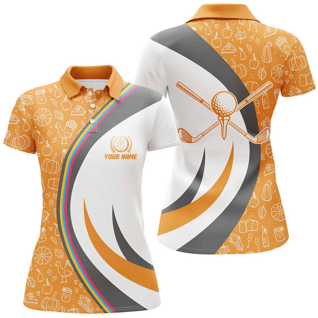 Custom Personalized Thanksgiving Golf Polo Shirt Custom Orange Golf Shirts For Women Cool Golf Gifts