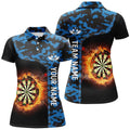 Custom Blue Camo Flame Darts Board Womens Polo Shirt Custom Darts Shirt For Women Dart Jerseys