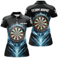Custom Icy Blue Black Dartboard Womens Darts Polo Shirt Custom Darts Shirt For Women Dart Jerseys