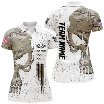 Custom Grunge Camo Skull American Flag Darts Polo Shirt Custom Patriotic Dart Jerseys For Women