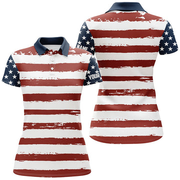 Custom American Flag Patriotic All Over Print Golf Polo Shirt Custom Retro Usa Golf Shirt For Women