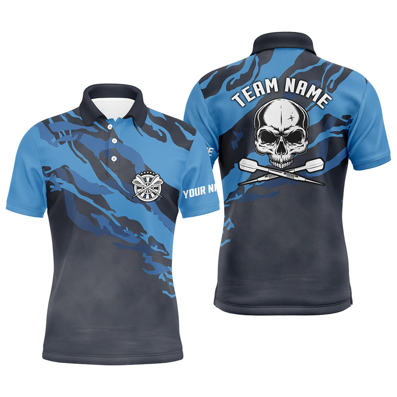 Personalized Blue Skull Darts Mens Polo Shirt Custom Darts Shirt For Men Dart Jerseys